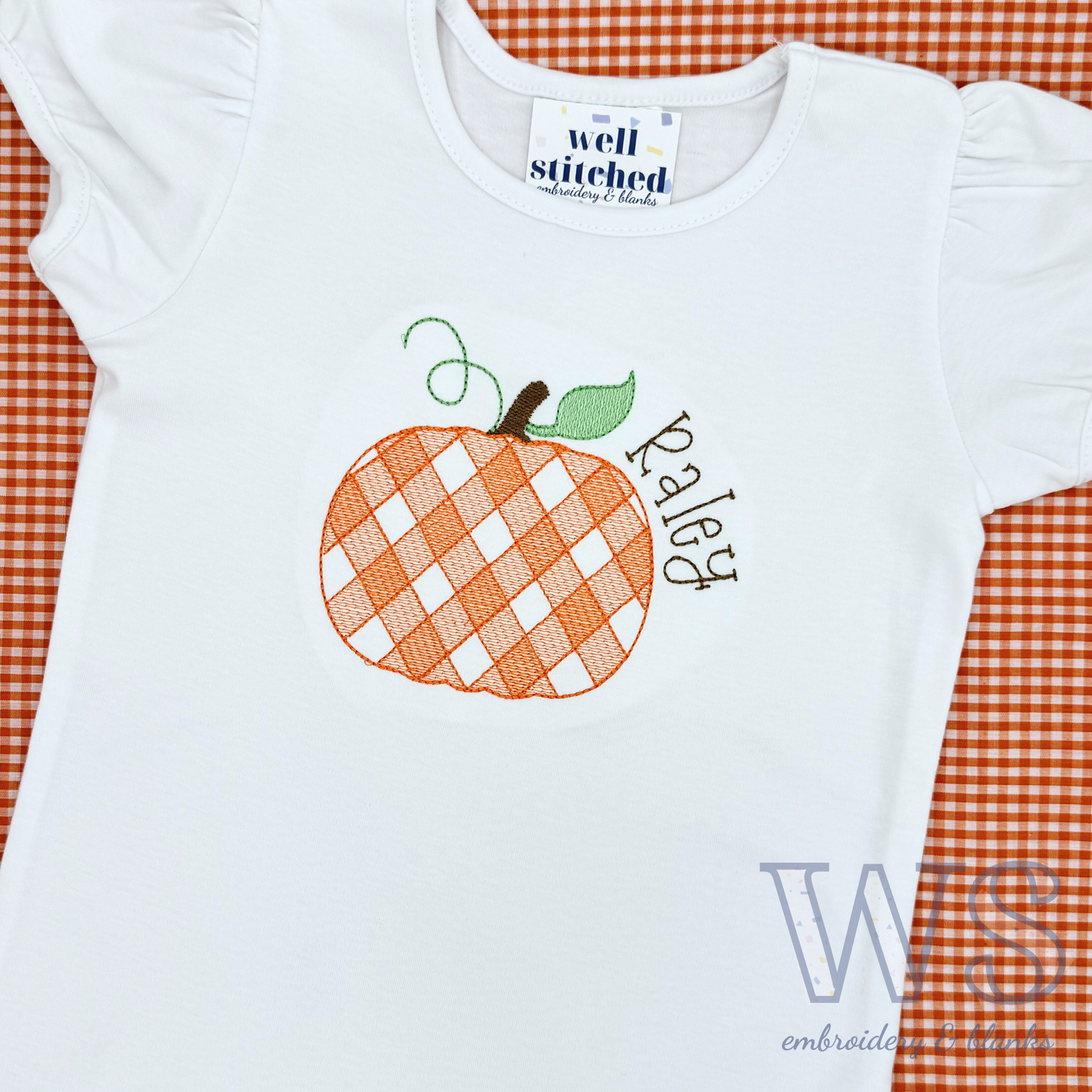 Embroidered Kids' Shirt - Fall Gingham Pumpkin