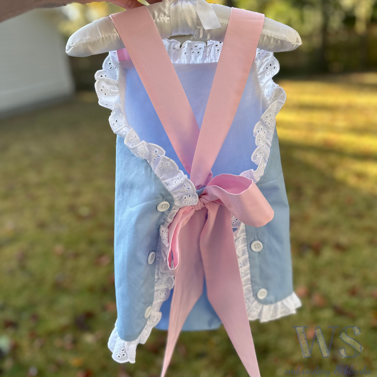 Sunsuit Bubble Blank - Blue with Pink Ties