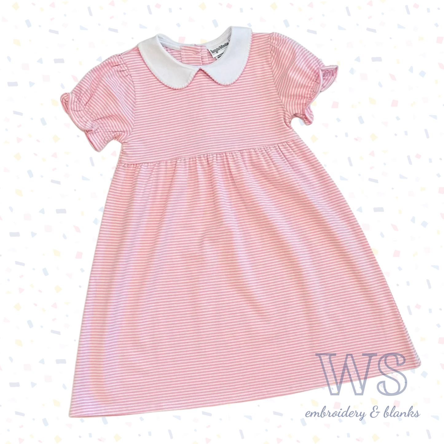 Striped Peter Pan Collar Dress - Pink Short Sleeve