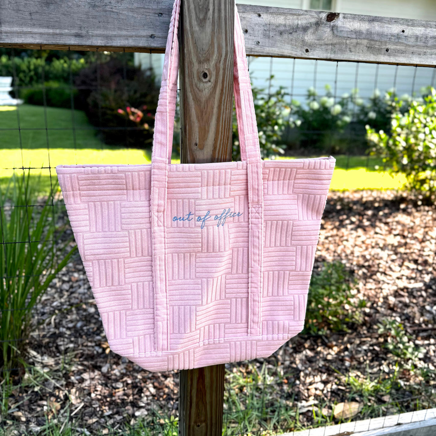 "Out of Office" Grid Pattern Terry Tote |RTS|