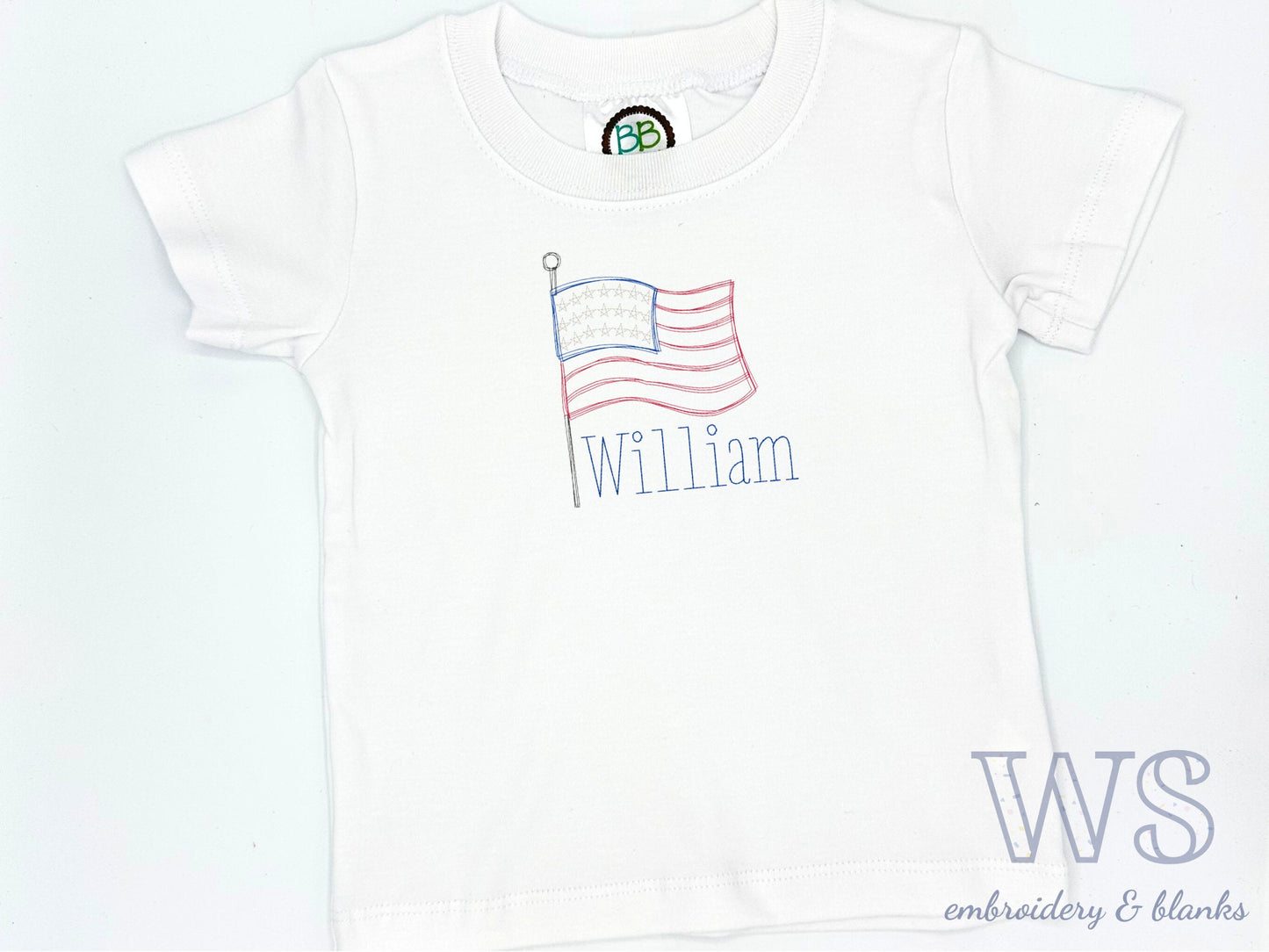 Kid's T-Shirt with Sketchy American Flag and Name