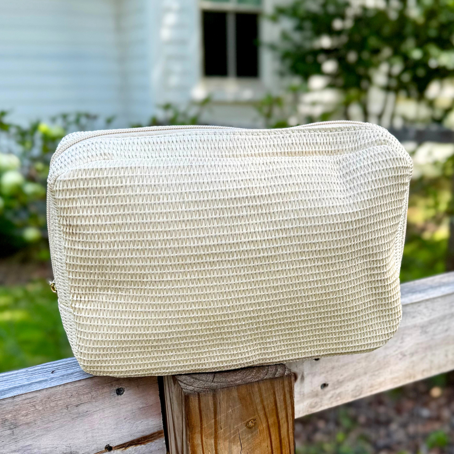 Rattan Cosmetic Pouch — Custom Embroidered