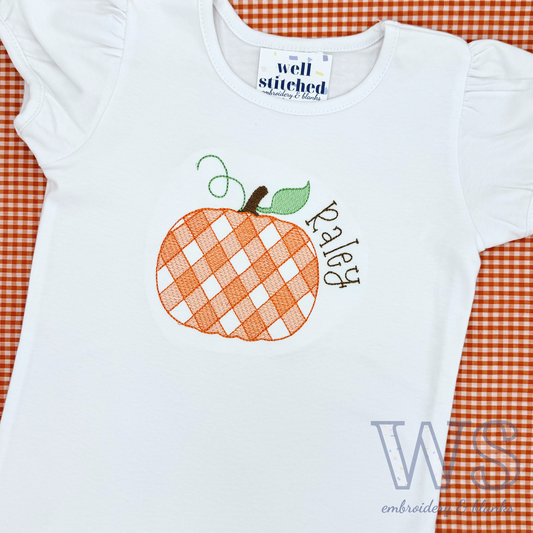 Embroidered Kids' Shirt - Fall Gingham Pumpkin