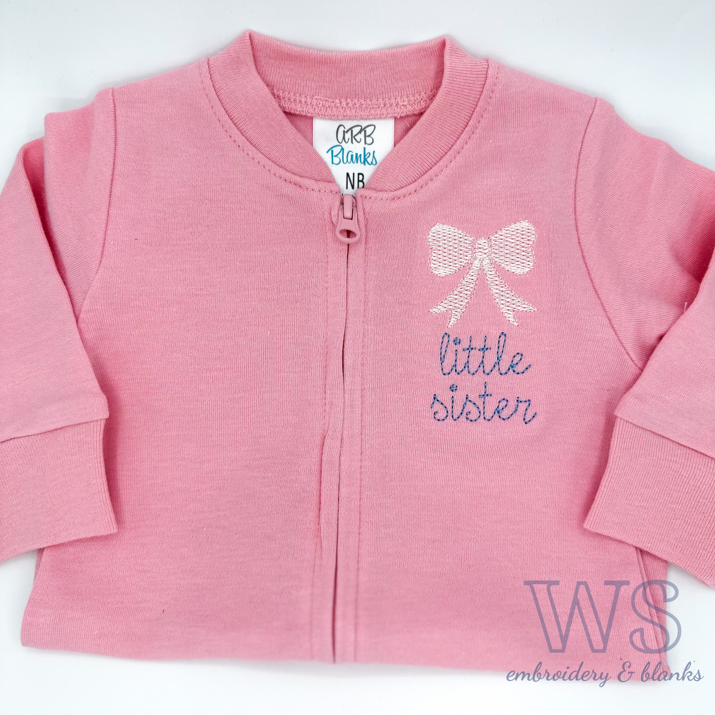 Pink Zipper Footie - Little Sister with Bow