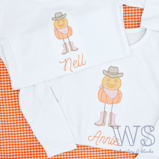 Embroidered Kids' Shirt - Pumpkin Cowgirl