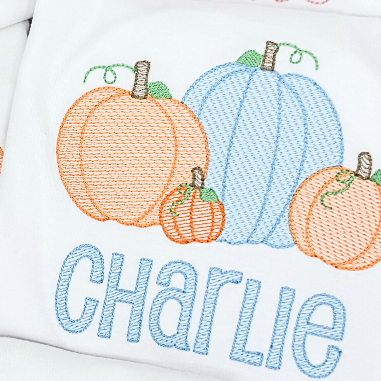 Embroidered Kids' Shirt - Pumpkin Line Up - Blue