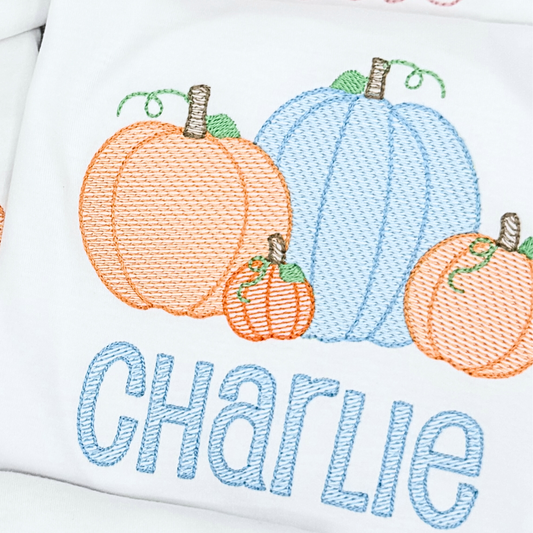 Embroidered Kids' Shirt - Pumpkin Line Up - Blue