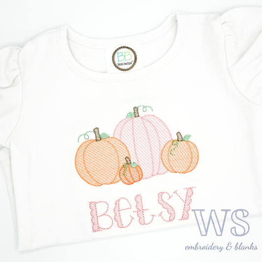 Embroidered Kids' Shirt - Pumpkin Line Up - Pink