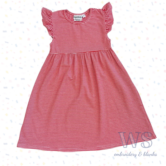 Striped Flutter Sleeve Dress - Red