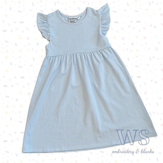 Striped Flutter Sleeve Dress - Light Blue