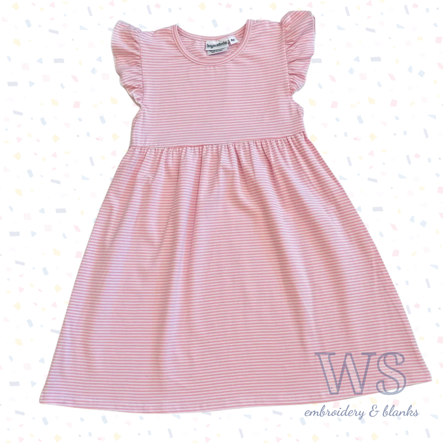 Striped Flutter Sleeve Dress - Pink