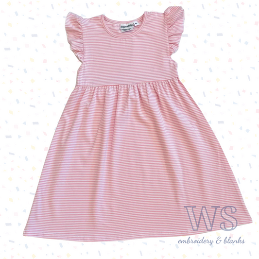 Striped Flutter Sleeve Dress - Pink