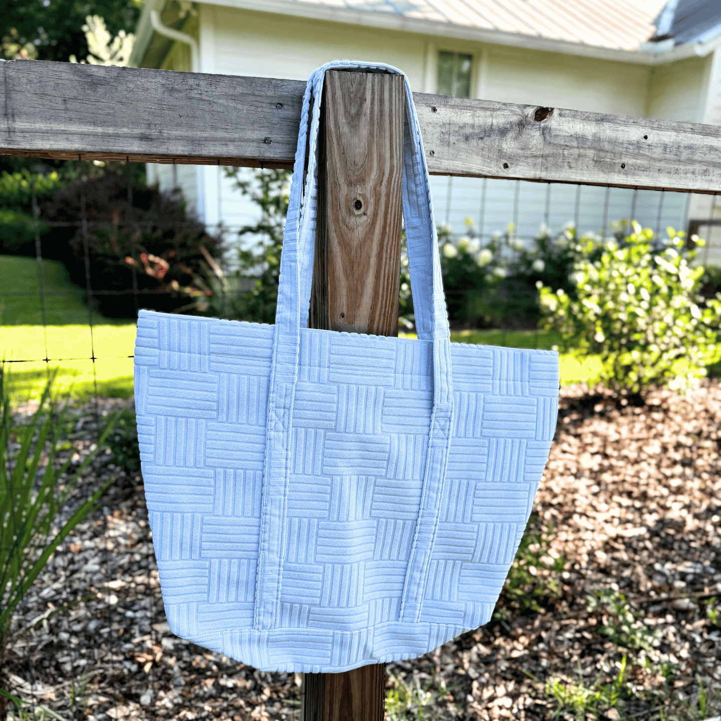 Grid Pattern Terry Tote — Custom Embroidered