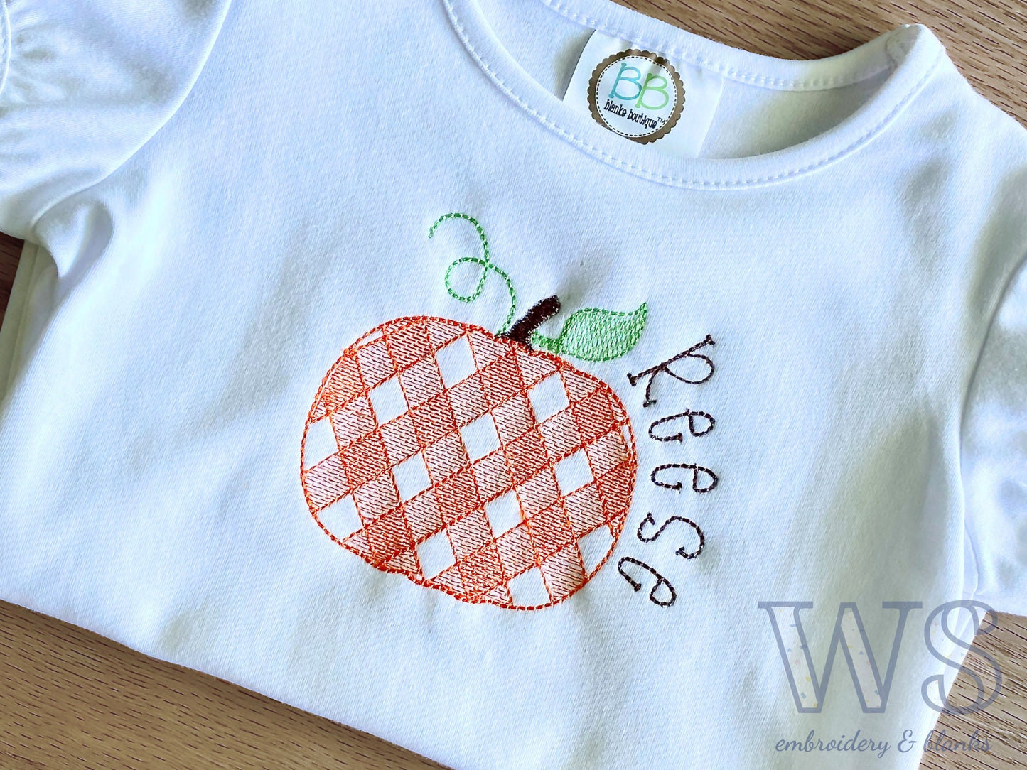 Embroidered Kids' Shirt - Fall Gingham Pumpkin