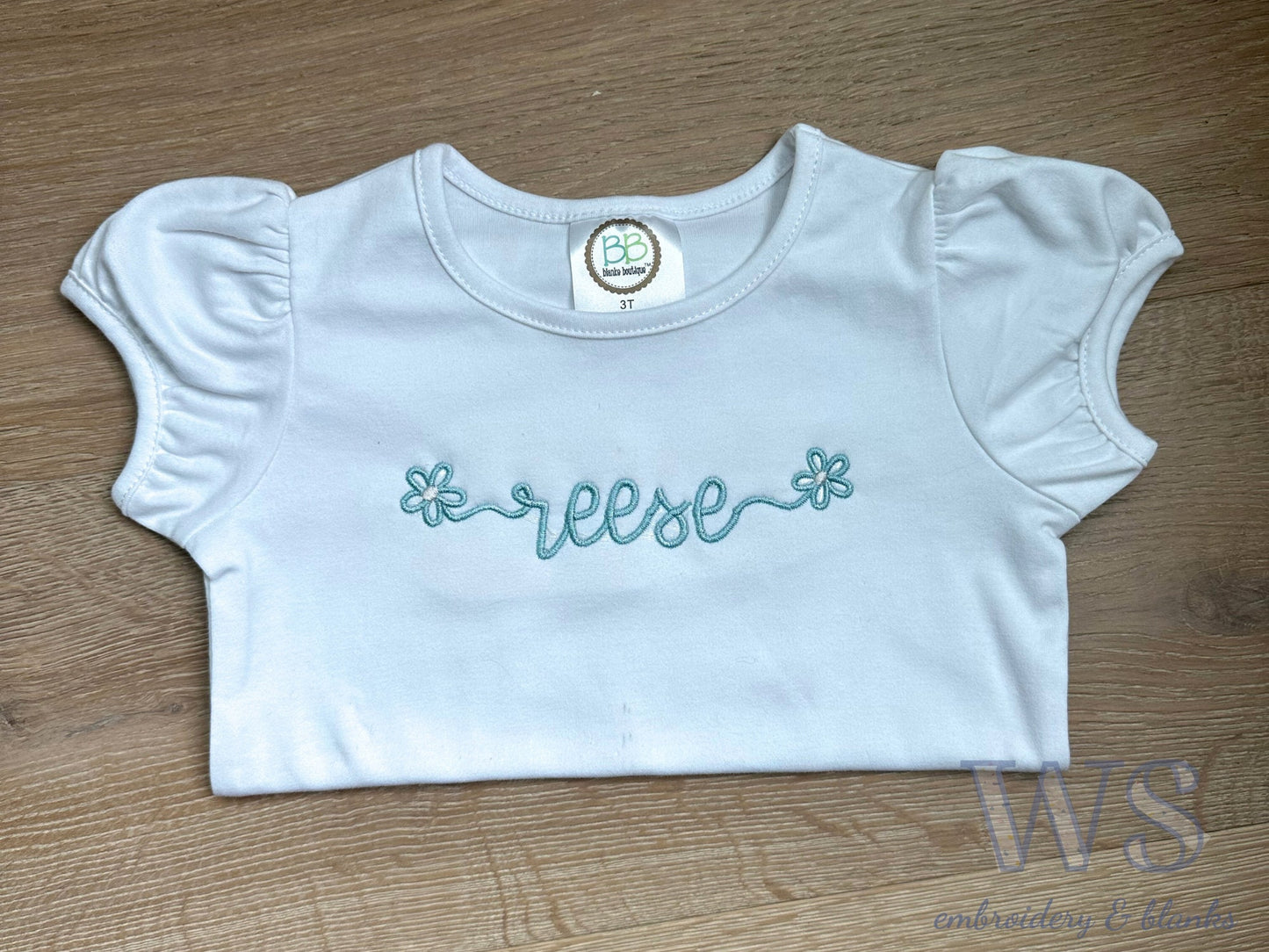 Embroidered Kid's Shirt - Script Name with Flowers