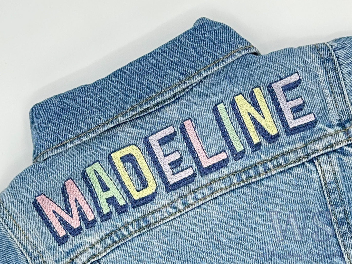 Custom Kid's Denim Jacket - Shadow Block Print Embroidered Name