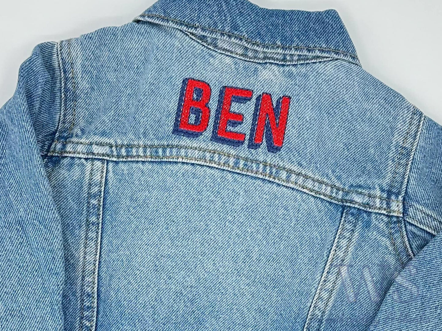 Custom Kid's Denim Jacket - Shadow Block Print Embroidered Name