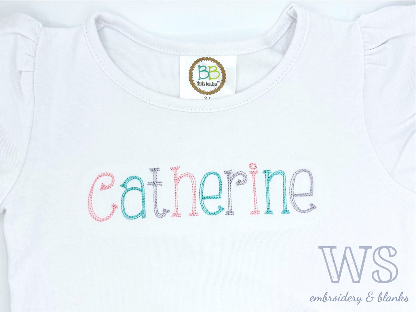 Embroidered Kid's Shirt - Multicolor Sketch Print Name