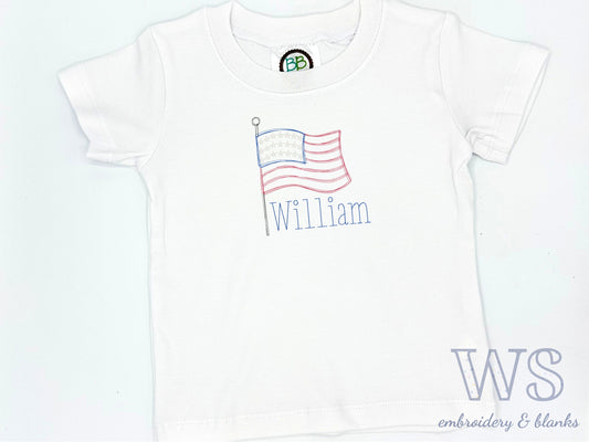 Kid's T-Shirt with Sketchy American Flag and Name