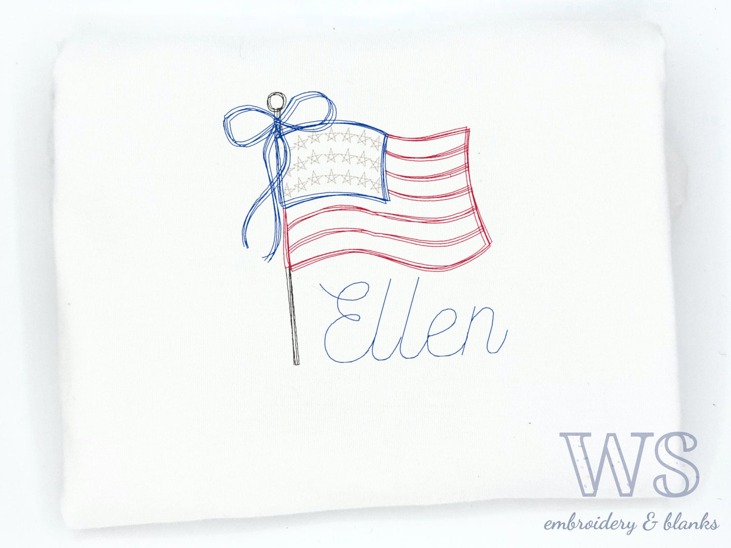 Kid's T-Shirt with Sketchy American Flag and Name - Bow Version