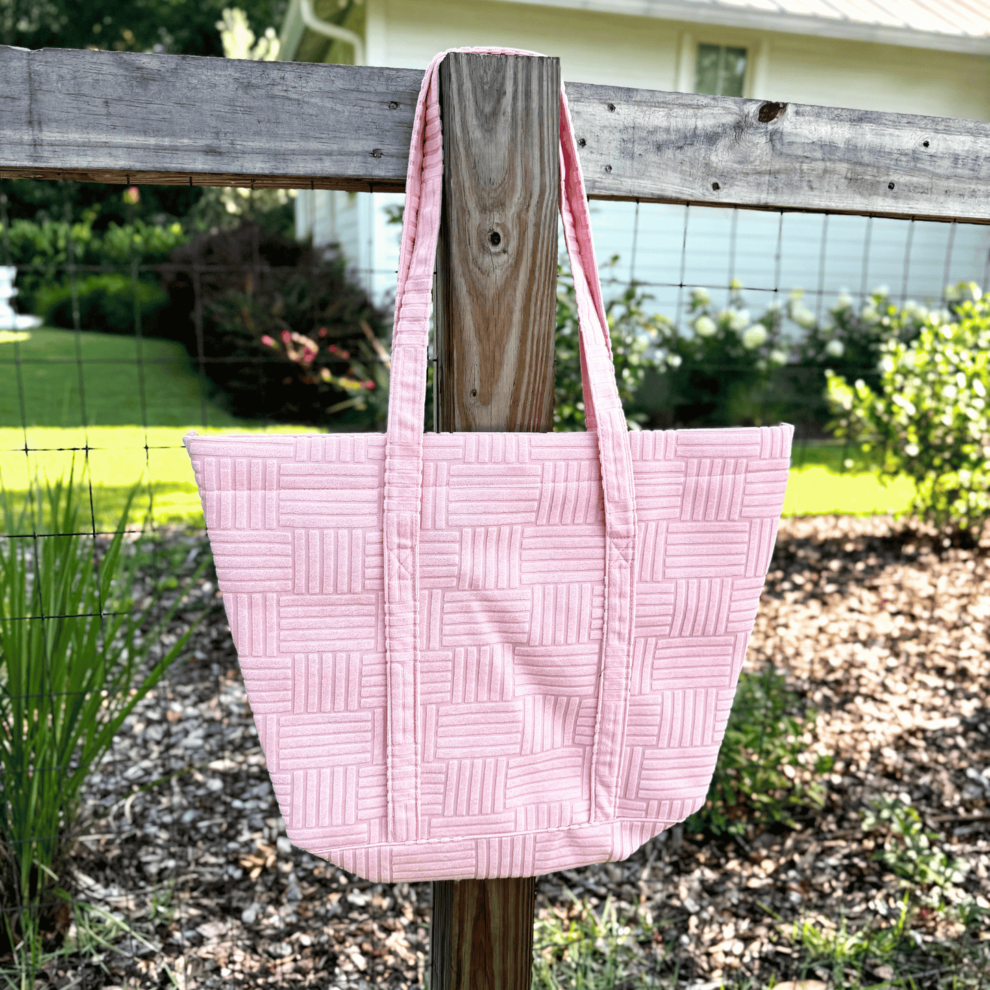 Grid Pattern Terry Tote — Custom Embroidered