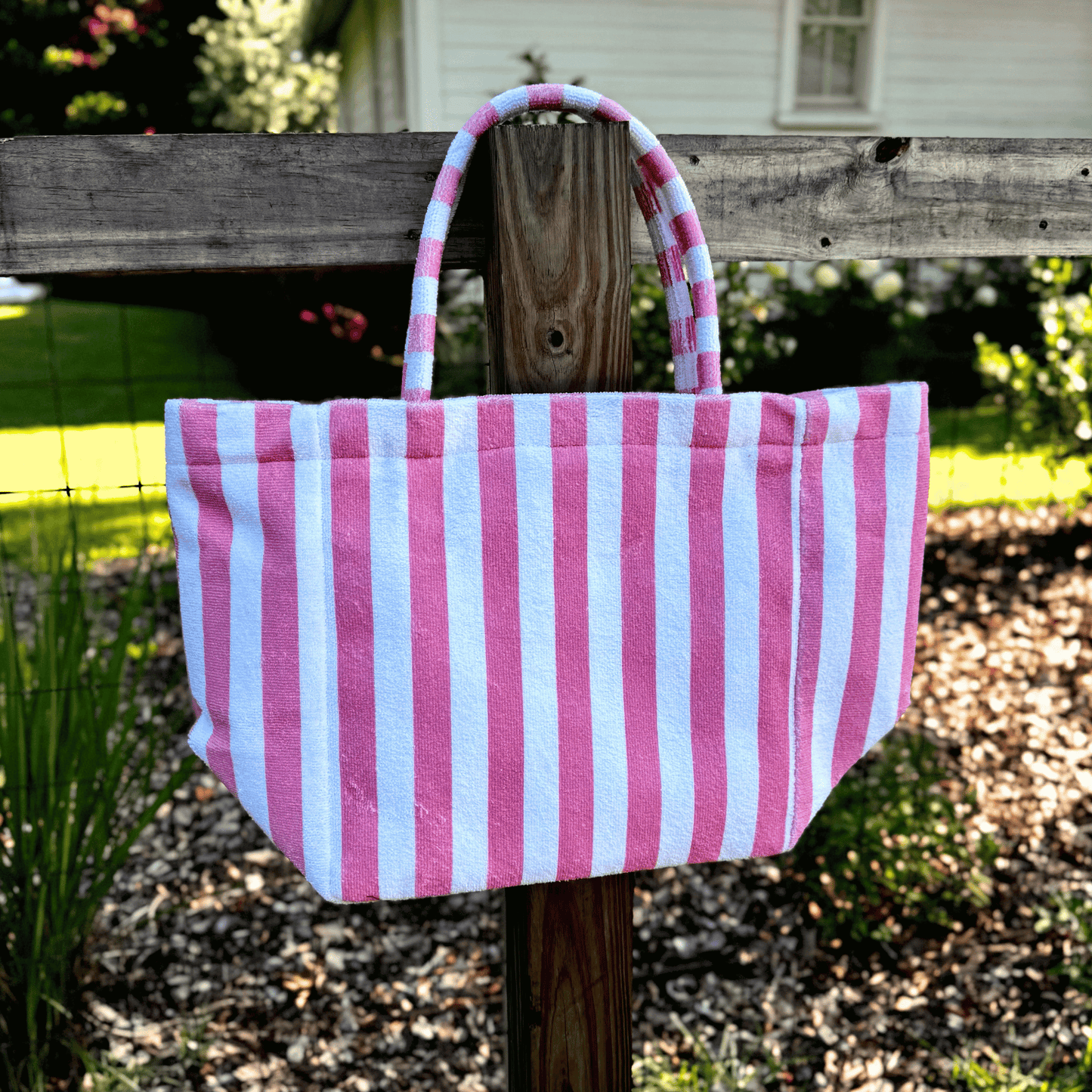 Striped Terry Tote — Custom Embroidered