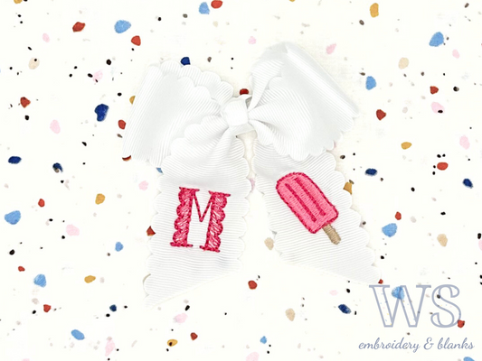 Embroidered Hair Bow - Popsicle and Initial