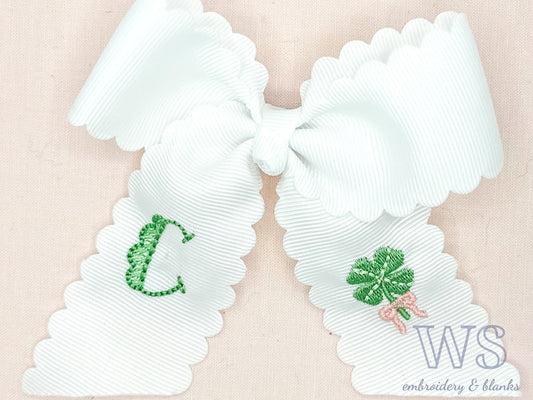 Embroidered Hair Bow - St. Patrick's Day Shamrock and Initial