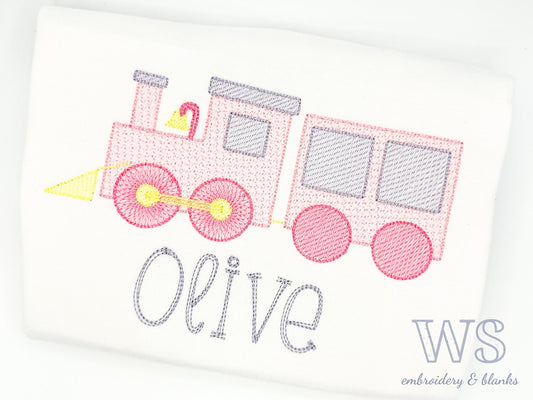 Embroidered Kid's Shirt - Sketch Train Embroidery