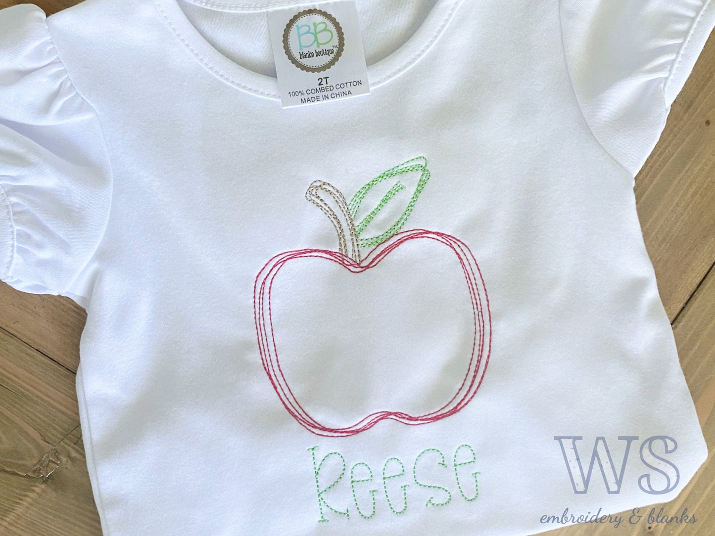 Embroidered Kid's Shirt - Sketch Apple Embroidery