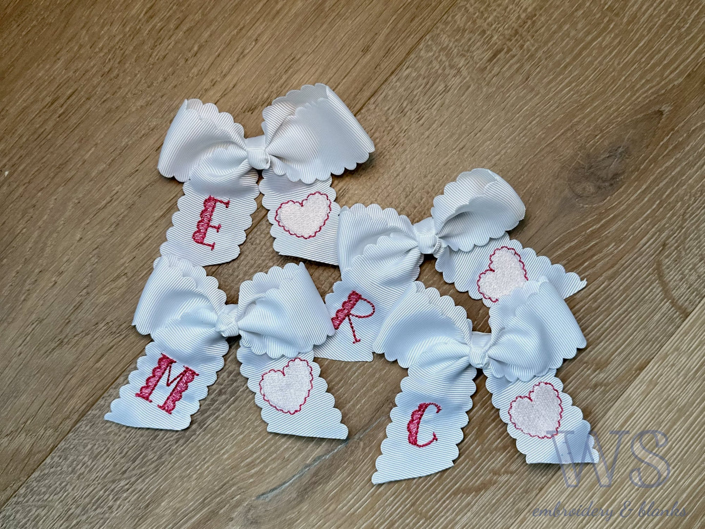 Embroidered Hair Bow - Valentine's Day Heart and Initial