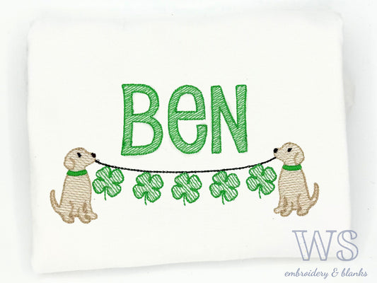 Embroidered Kid's Shirt - Dogs and Shamrock Banner