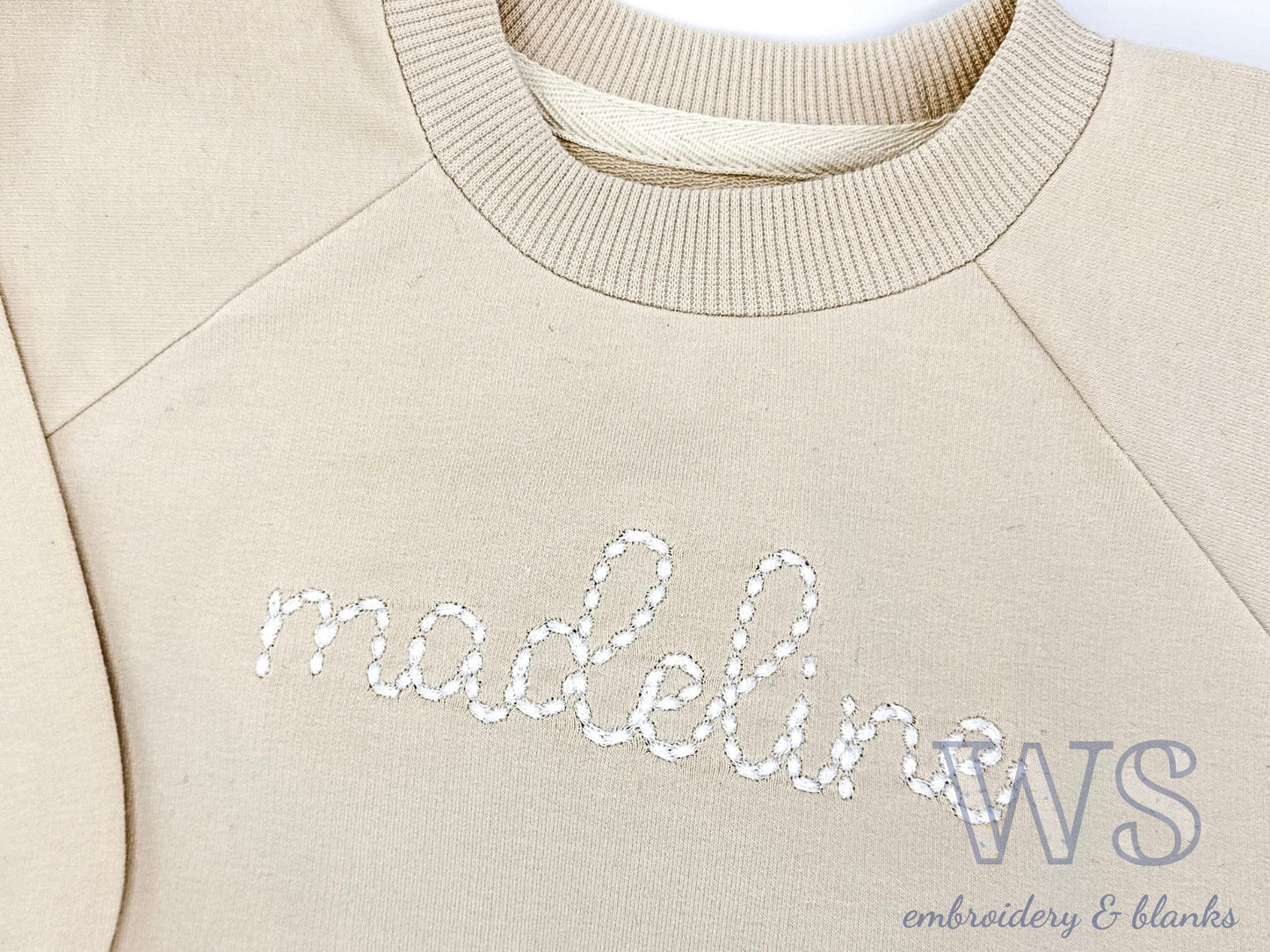 Embroidered Kid's Sweatshirt - Cream with Bean Script