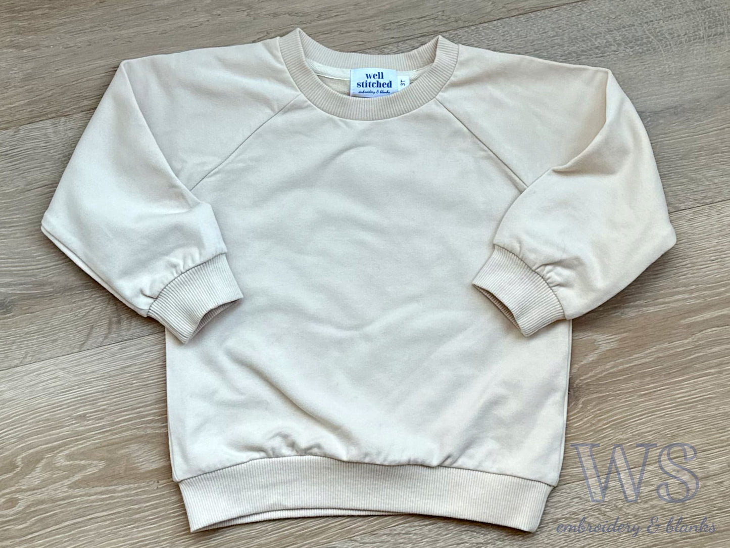 Embroidered Kid's Sweatshirt - Cream with Bean Script