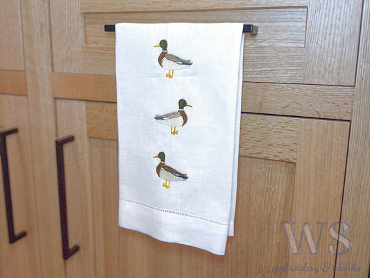 Embroidered Mallard Duck Trio Hand Towel