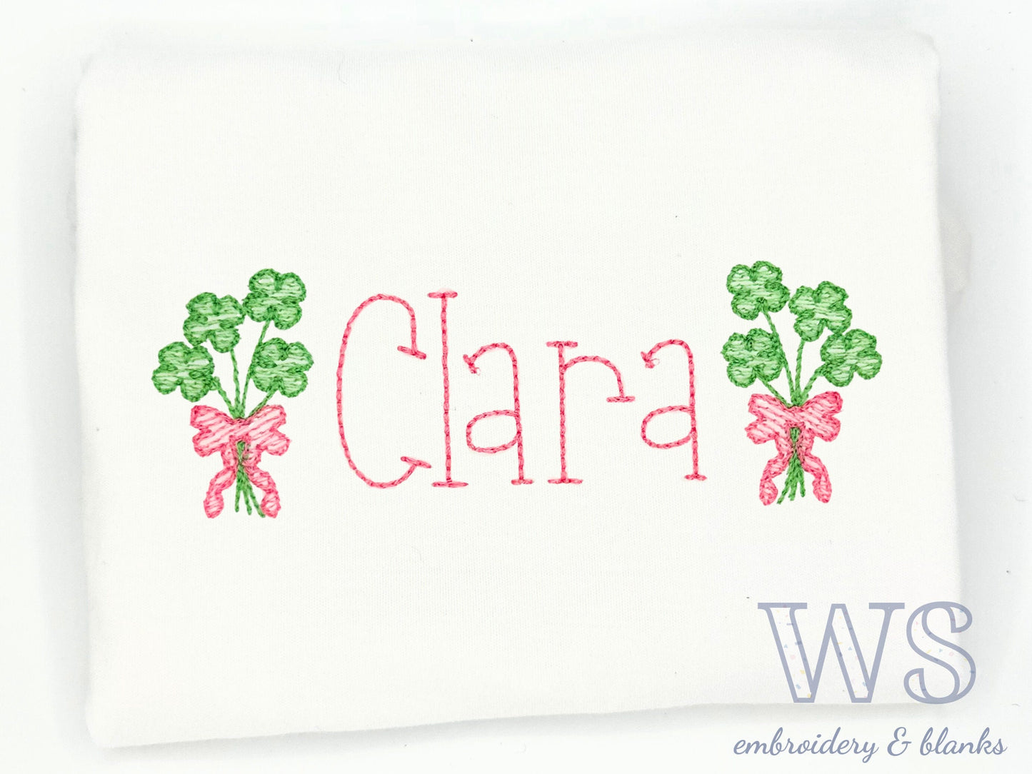 Embroidered Kid's Shirt - Shamrock Bouquet and Name