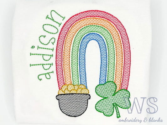 Embroidered Kid's Shirt - St. Patrick's Day Rainbow and Shamrock