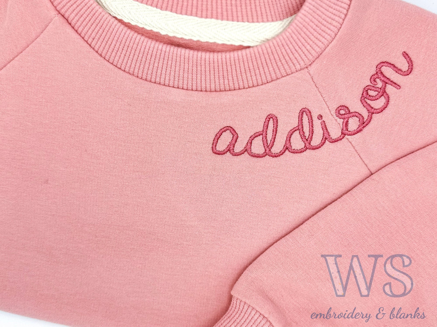Embroidered Kid's Sweatshirt - Pink with Collar Script