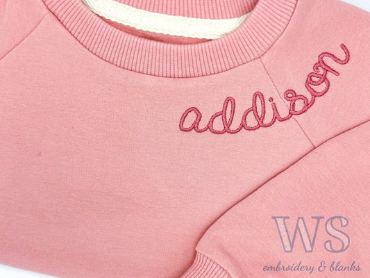 Embroidered Kid's Sweatshirt - Pink with Collar Script